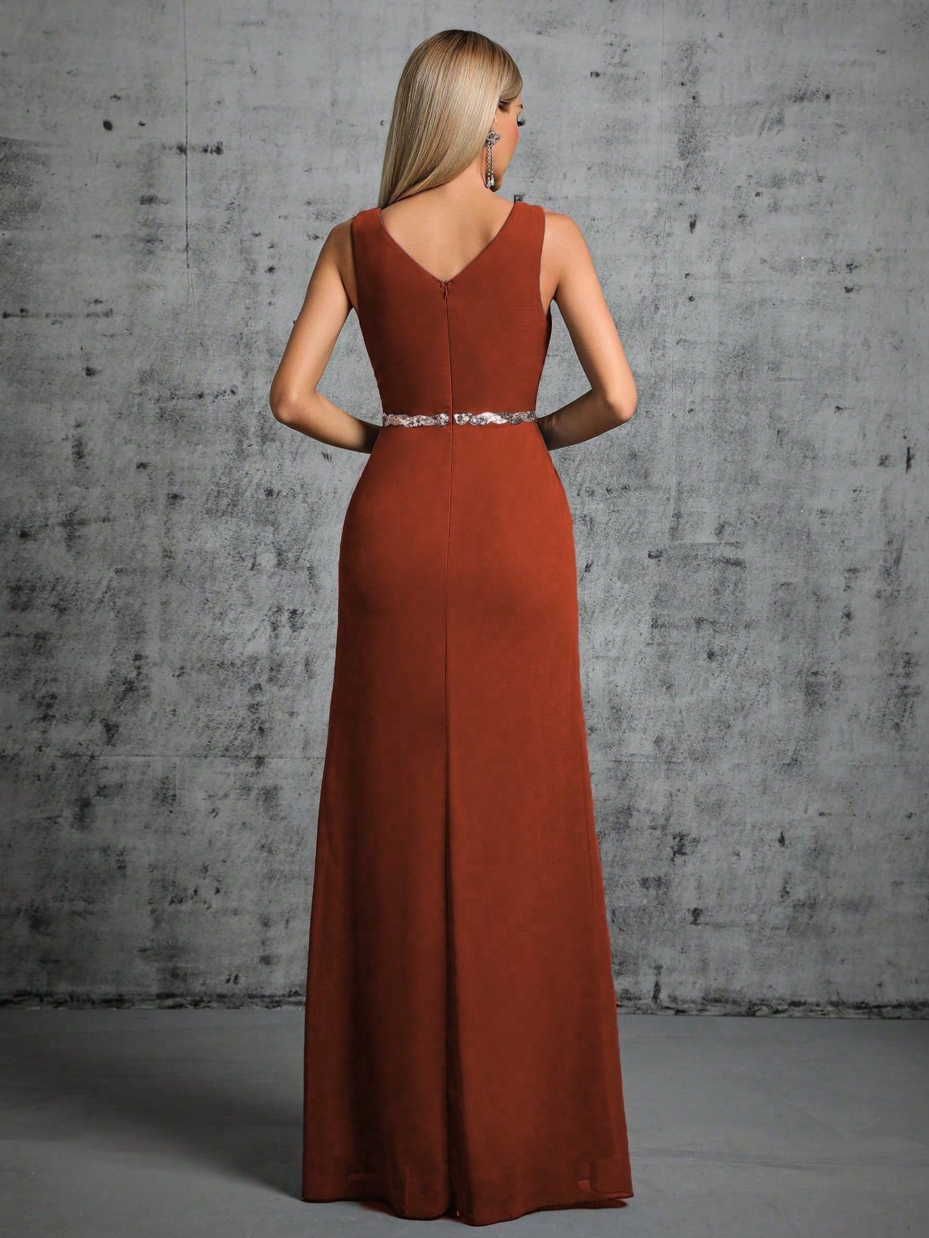 Elegant Brown V-Neck Maxi