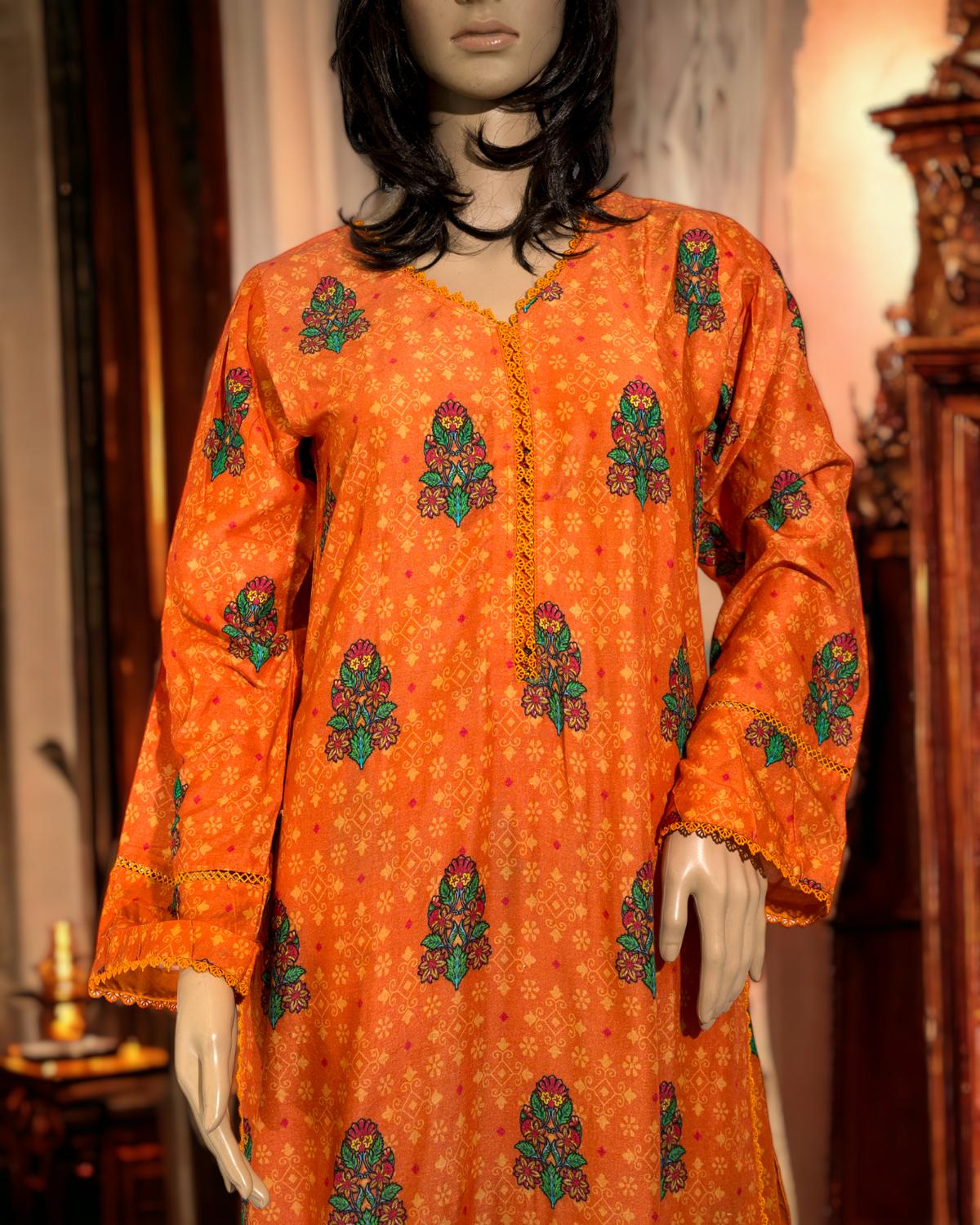 Shop Orange 2-Piece Dress Set by Malbusaat, versatile Pakistani Dress at Malbusaat. Ready-made desi suits, Pakistani designer dresses online UK.