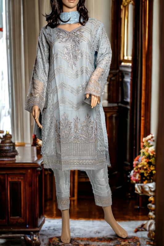 Shop PURE CHIFFON DRESS WITH SEQUENCE WORK by Malbusaat, versatile Pakistani Dress at Malbusaat. Ready-made desi suits, Pakistani designer dresses online UK.