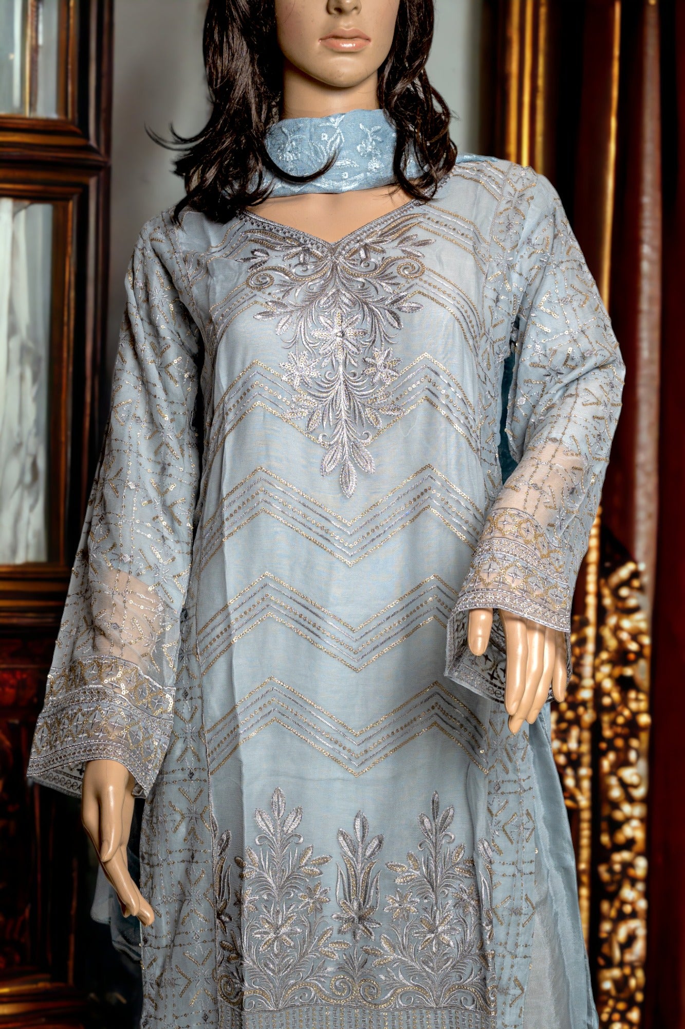 PURE CHIFFON DRESS WITH SEQUENCE WORK by Malbusaat Buy Pakistani Dress at Malbusaat