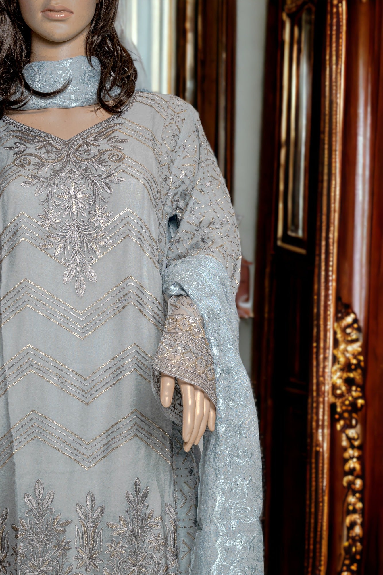 Shop PURE CHIFFON DRESS WITH SEQUENCE WORK by Malbusaat, versatile Pakistani Dress at Malbusaat. Ready-made desi suits, Pakistani designer dresses online UK.