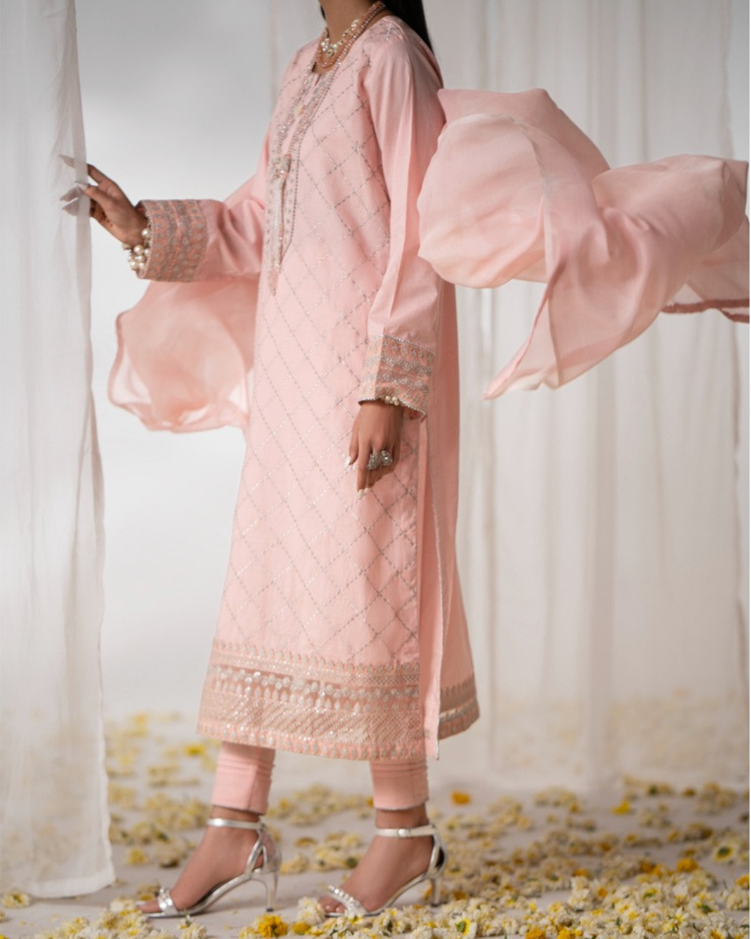 Shop Pastel Pink suit by Malbusaat, versatile Pakistani Dresses at Malbusaat. Ready-made desi suits, Pakistani designer dresses online UK.