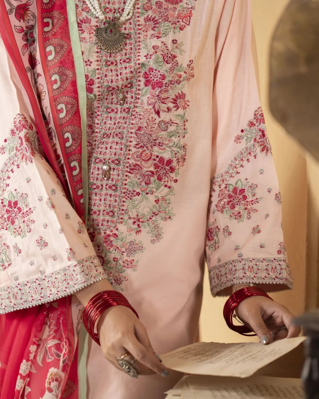 Shop Pink Ethnic Suit by Malbusaat, versatile Pakistani Dresses at Malbusaat. Ready-made desi suits, Pakistani designer dresses online UK.