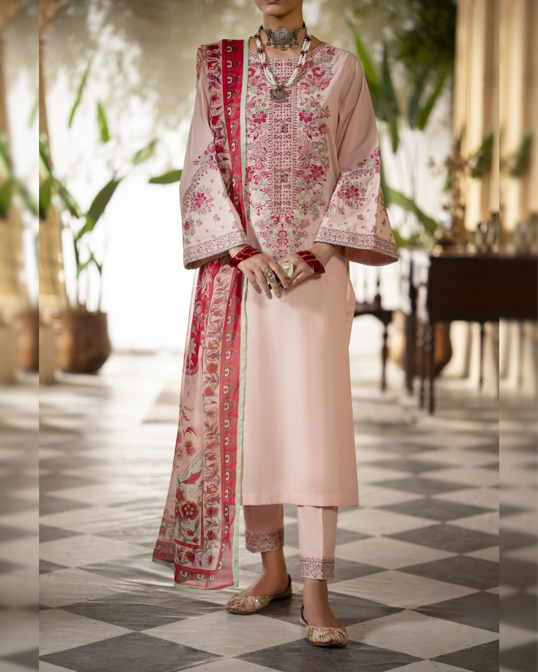 Shop Pink Ethnic Suit by Malbusaat, versatile Pakistani Dresses at Malbusaat. Ready-made desi suits, Pakistani designer dresses online UK.