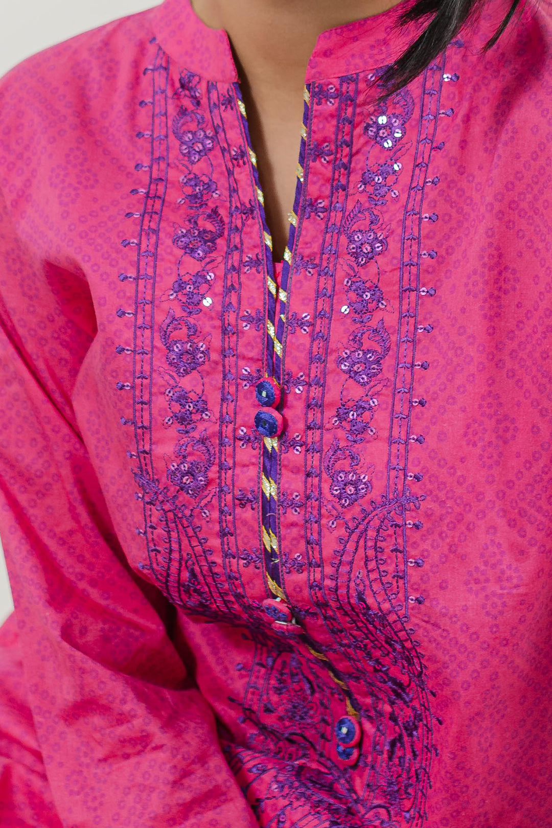 Shop Pink Kurta with Detailed Neckline by Malbusaat, versatile Pakistani Dresses at Malbusaat. Ready-made desi suits, Pakistani designer dresses online UK.