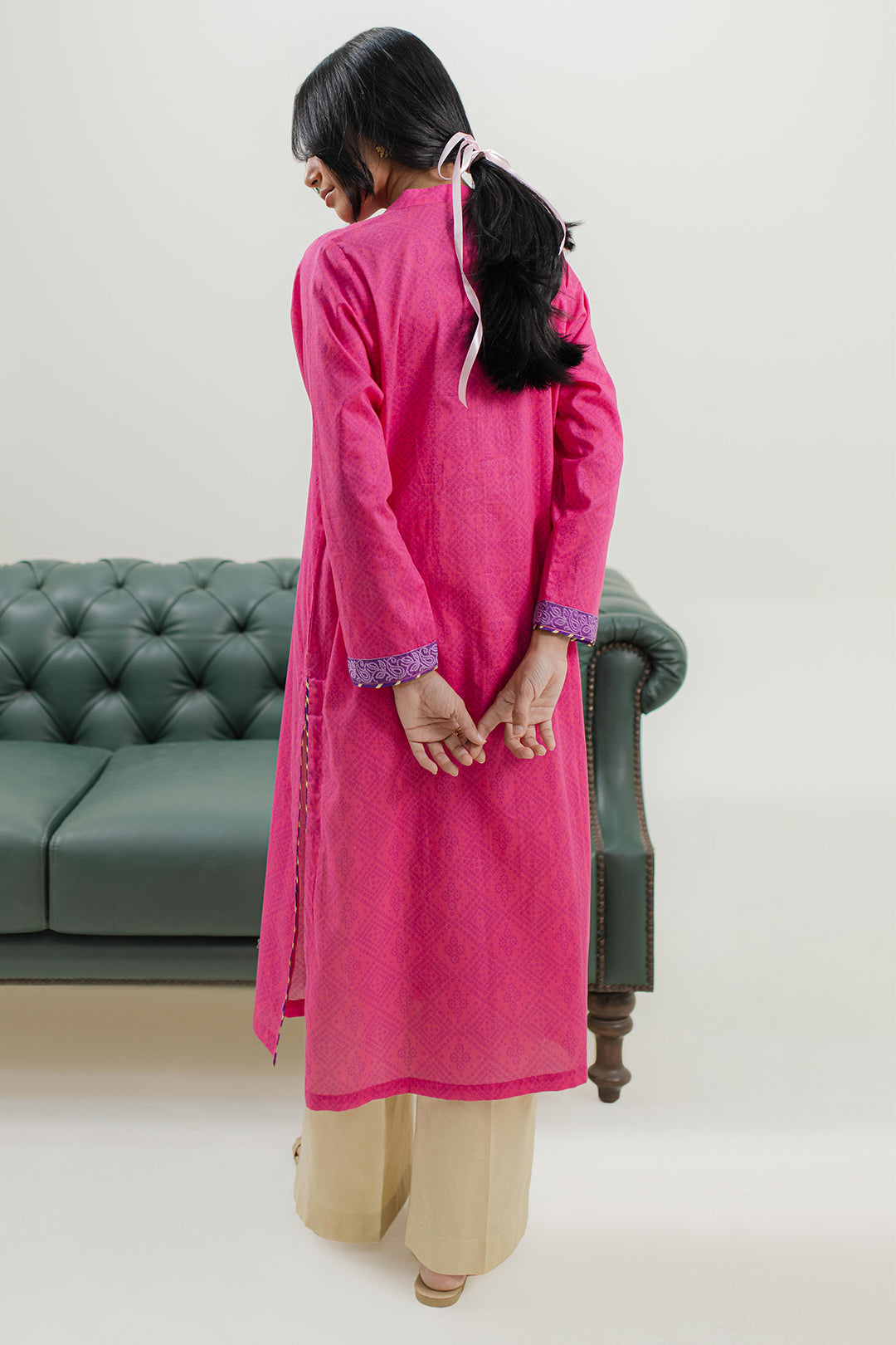 Shop Pink Kurta with Detailed Neckline by Malbusaat, versatile Pakistani Dresses at Malbusaat. Ready-made desi suits, Pakistani designer dresses online UK.