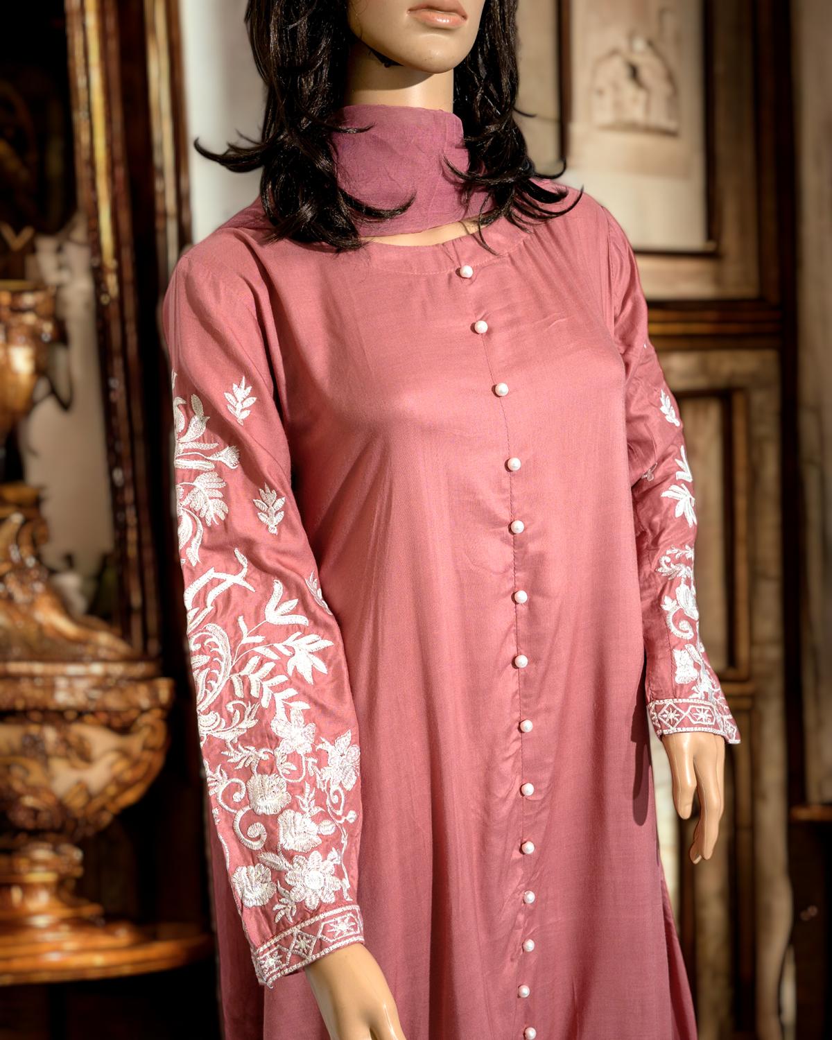 Shop Pink Long Maxi Dress by Malbusaat, versatile Pakistani Dress at Malbusaat. Ready-made desi suits, Pakistani designer dresses online UK.