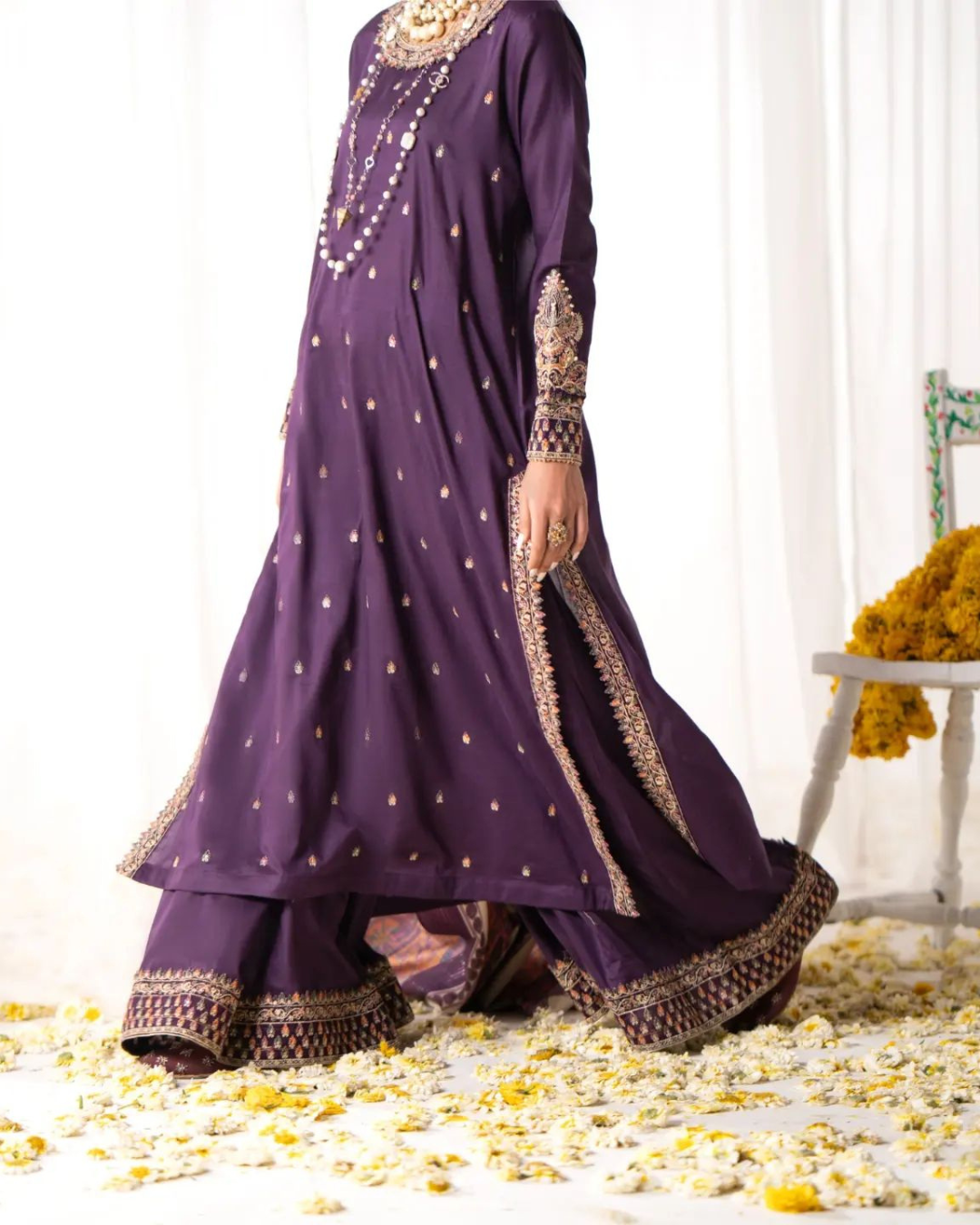 Shop Purple Ethnic Outfit with Detailing by Malbusaat, versatile Pakistani Dresses at Malbusaat. Ready-made desi suits, Pakistani designer dresses online UK.