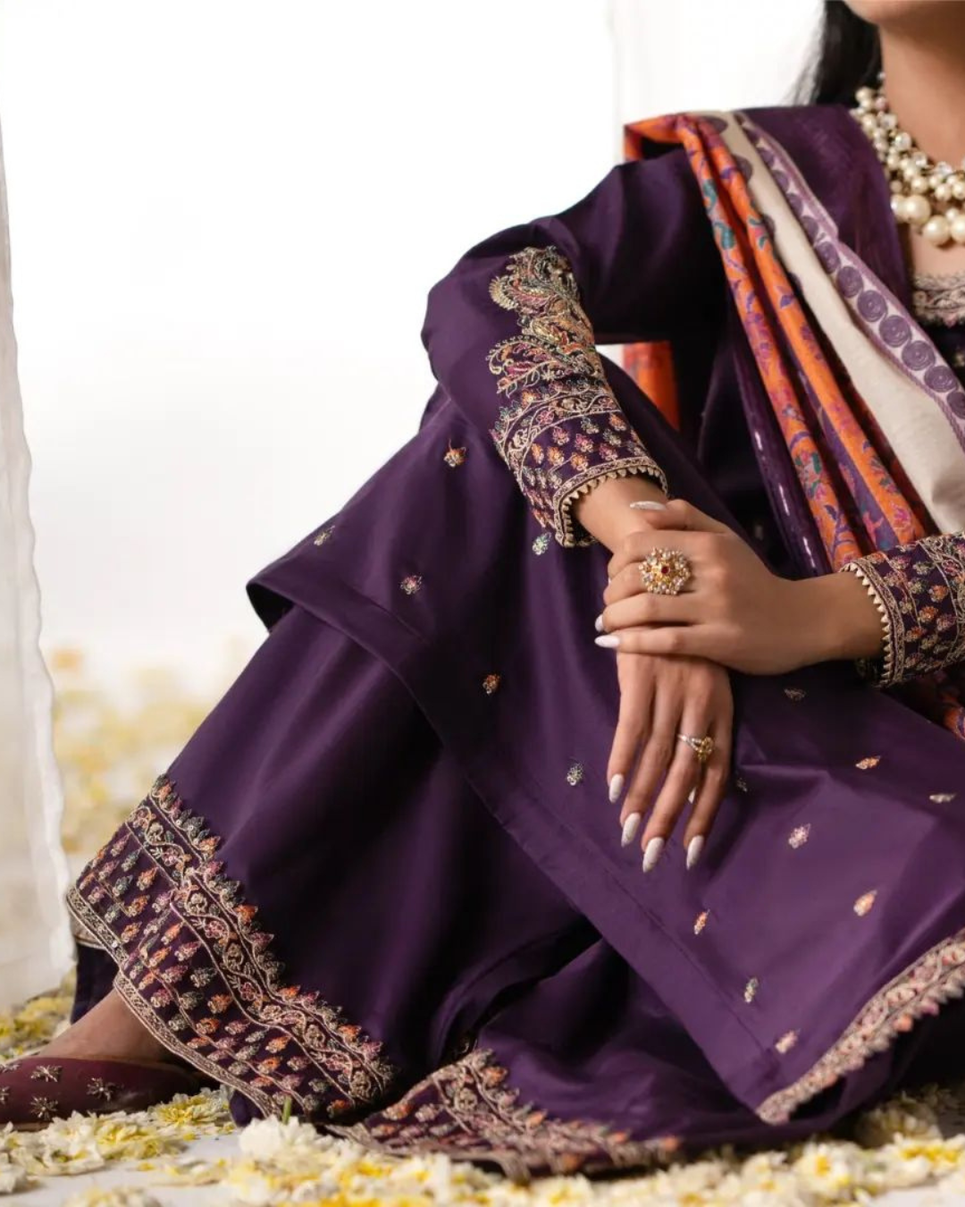 Shop Purple Ethnic Outfit with Detailing by Malbusaat, versatile Pakistani Dresses at Malbusaat. Ready-made desi suits, Pakistani designer dresses online UK.