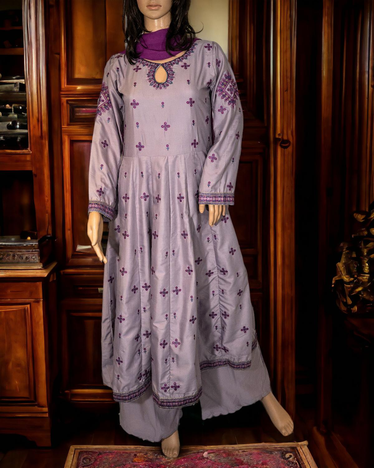 Shop Purple Maxi Style With Plazzo by Malbusaat, versatile Pakistani Dress at Malbusaat. Ready-made desi suits, Pakistani designer dresses online UK.