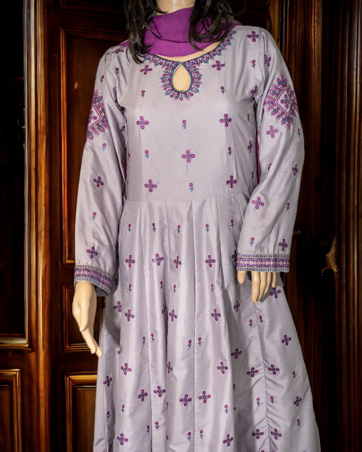 Shop Purple Maxi Style With Plazzo by Malbusaat, versatile Pakistani Dress at Malbusaat. Ready-made desi suits, Pakistani designer dresses online UK.