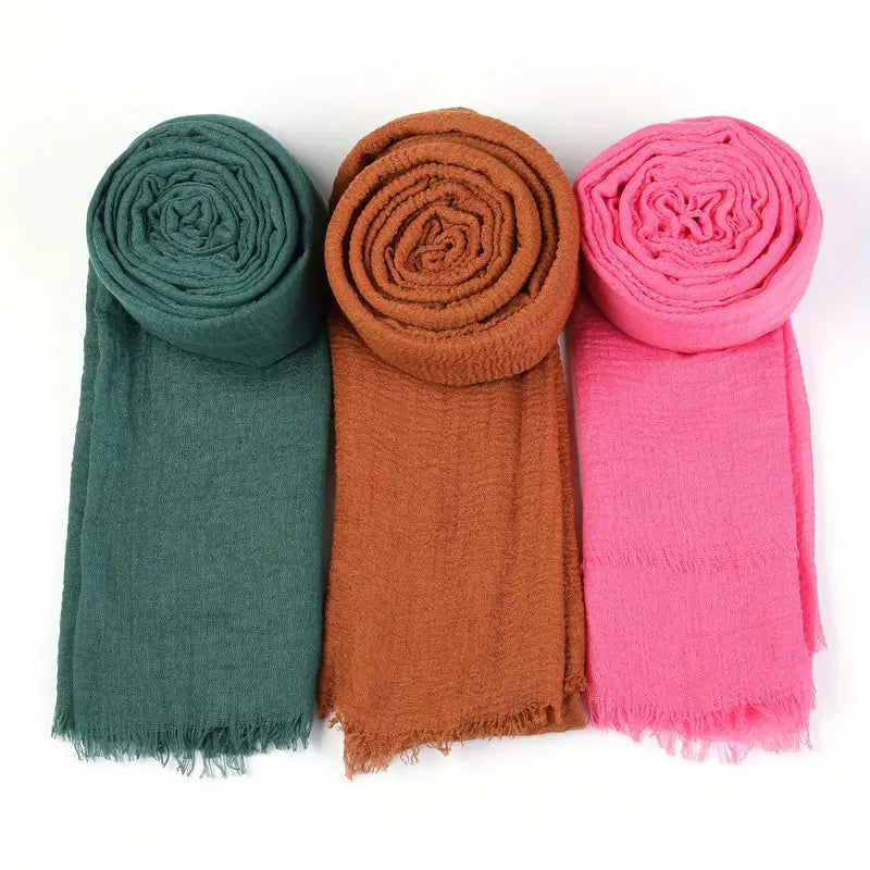 Shop Simple Pressed Wrinkle Scarves Set by Malbusaat, versatile Scarves at Malbusaat. Ready-made desi suits, Pakistani designer dresses online UK.