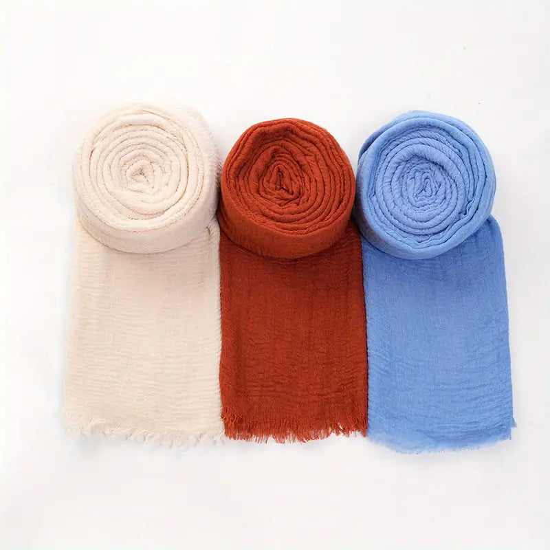 Shop Simple Pressed Wrinkle Scarves Set by Malbusaat, versatile Scarves at Malbusaat. Ready-made desi suits, Pakistani designer dresses online UK.