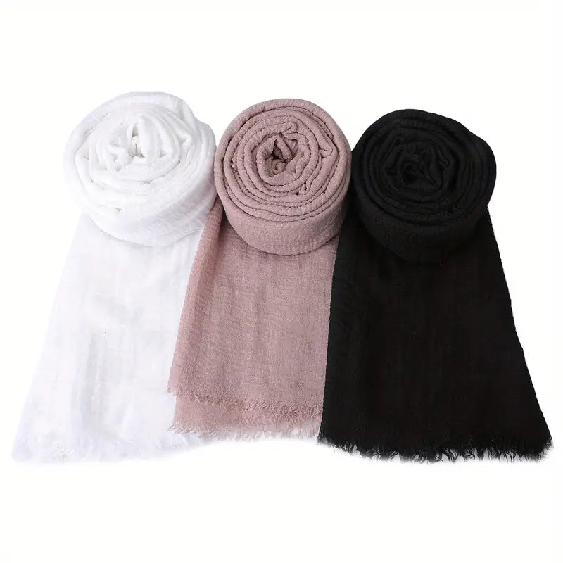 Shop Simple Pressed Wrinkle Scarves Set by Malbusaat, versatile Scarves at Malbusaat. Ready-made desi suits, Pakistani designer dresses online UK.