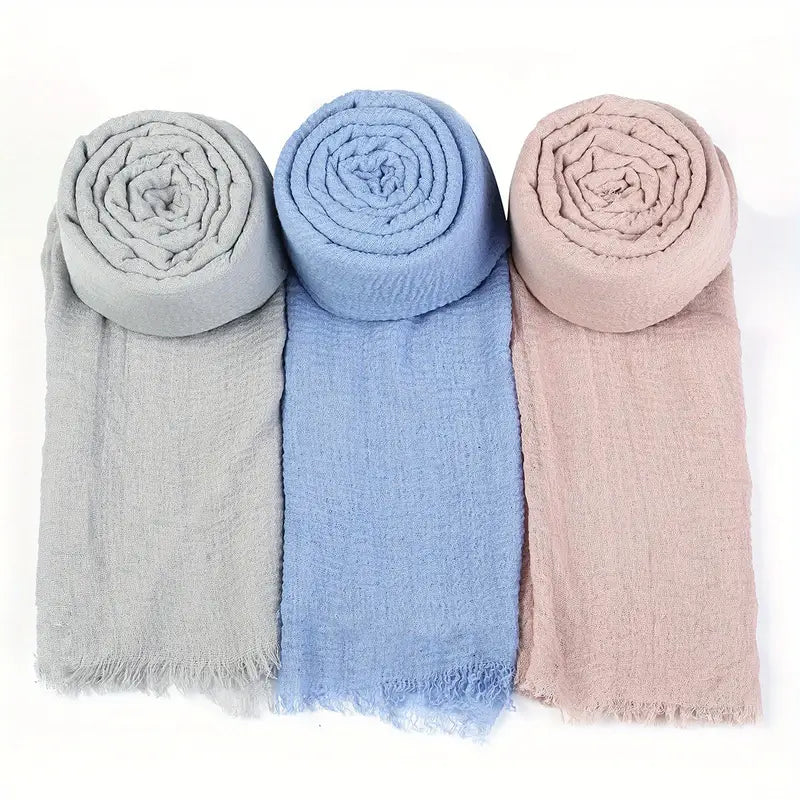 Shop Simple Pressed Wrinkle Scarves Set by Malbusaat, versatile Scarves at Malbusaat. Ready-made desi suits, Pakistani designer dresses online UK.