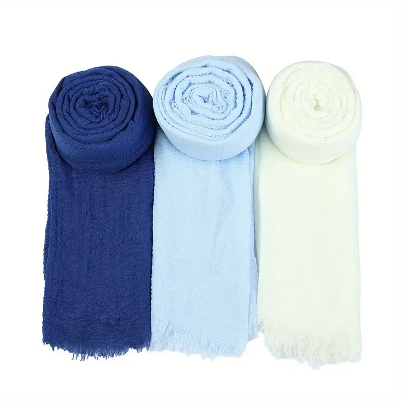 Shop Simple Pressed Wrinkle Scarves Set by Malbusaat, versatile Scarves at Malbusaat. Ready-made desi suits, Pakistani designer dresses online UK.