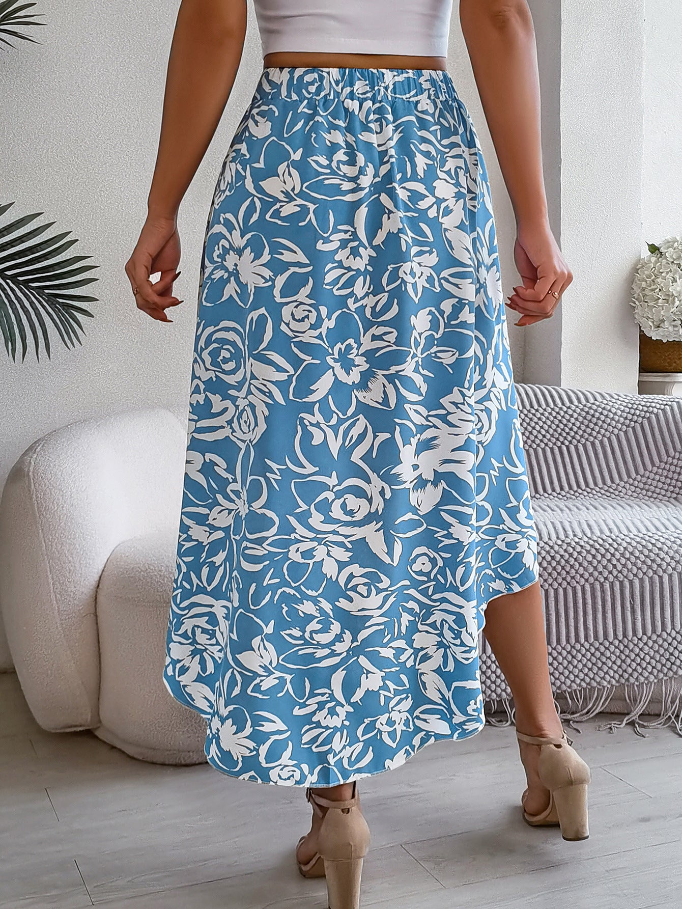 Shop Spring Summer Floral Ruffled Asymmetric Midi Skirt by Malbusaat, versatile  at Malbusaat. Ready-made desi suits, Pakistani designer dresses online UK.