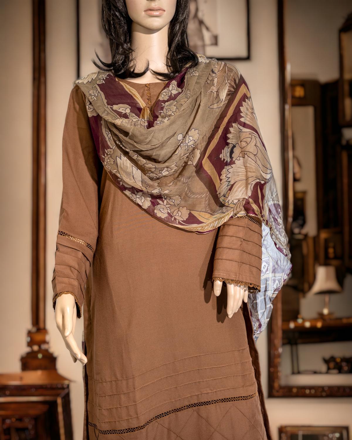 Shop Timeless Marina Dress With Printed Dupatta by Malbusaat, versatile Pakistani Dress at Malbusaat. Ready-made desi suits, Pakistani designer dresses online UK.