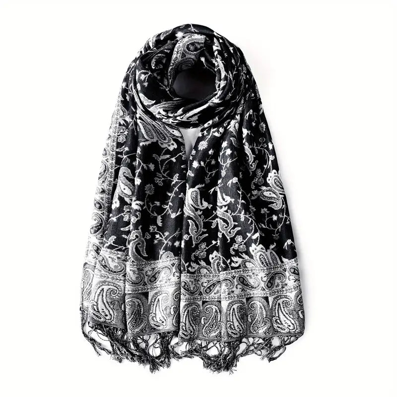 Vintage Cashmere Feeling Warm Scarf in Black and White - Scarves by Malbusaat