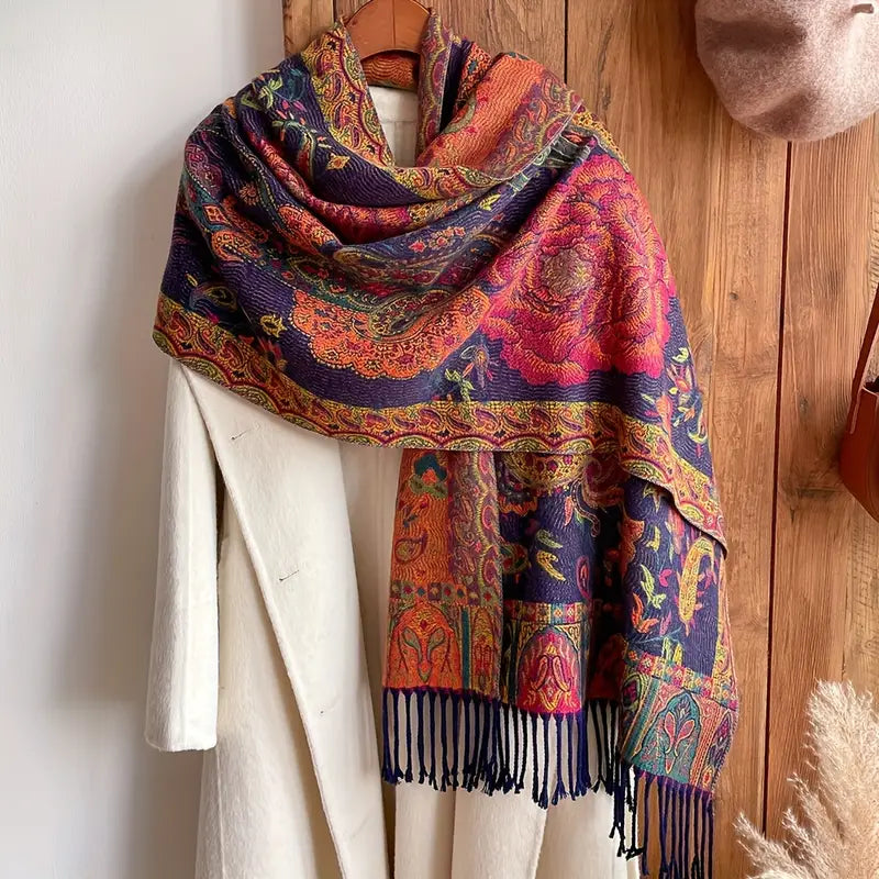 Shop Vintage Paisley Jacquard Tassel Scarf by Malbusaat, versatile Scarves at Malbusaat. Ready-made desi suits, Pakistani designer dresses online UK.