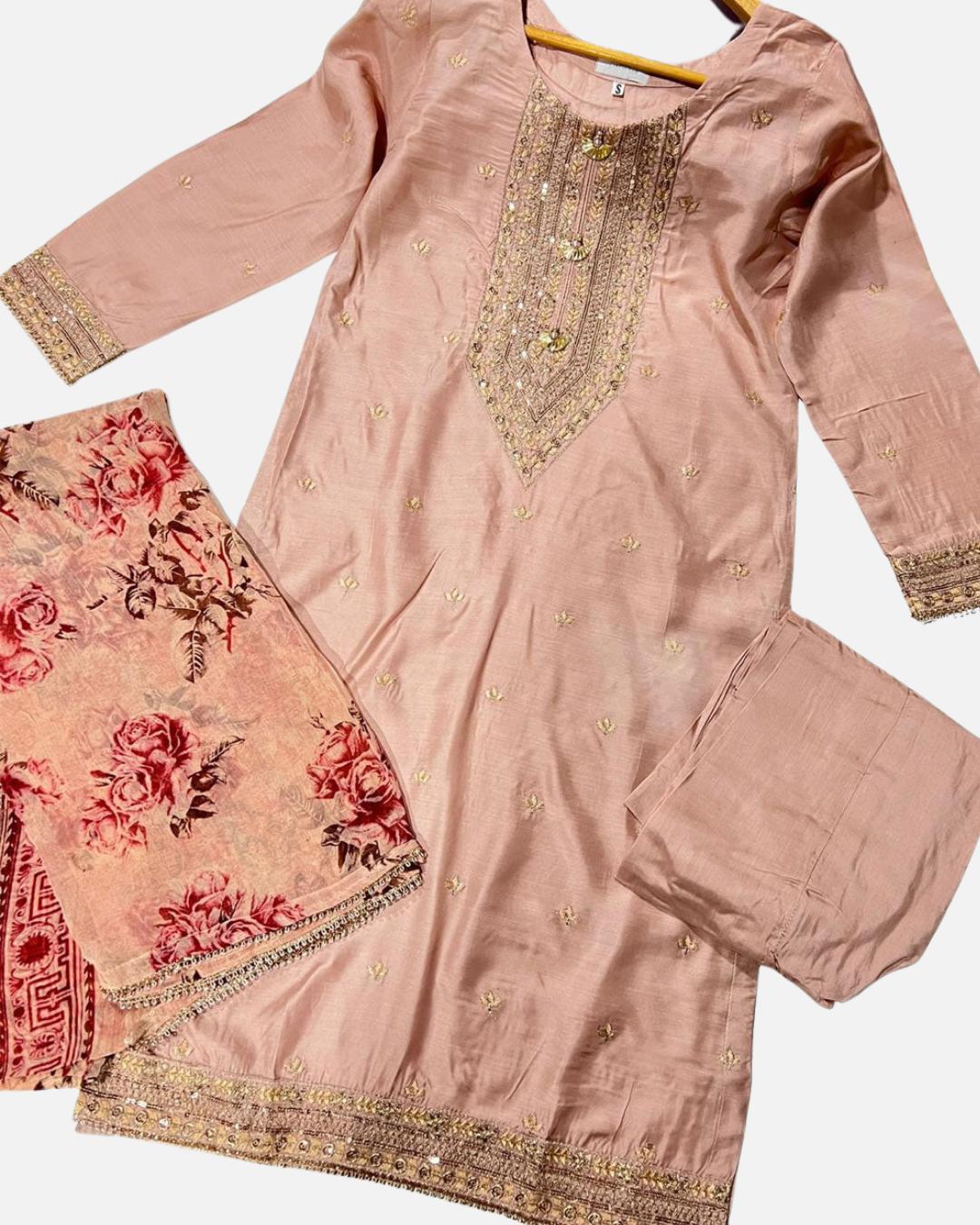 Shop Viscose Semi-Formal 3 Piece Suit by Malbusaat, versatile  at Malbusaat. Ready-made desi suits, Pakistani designer dresses online UK.