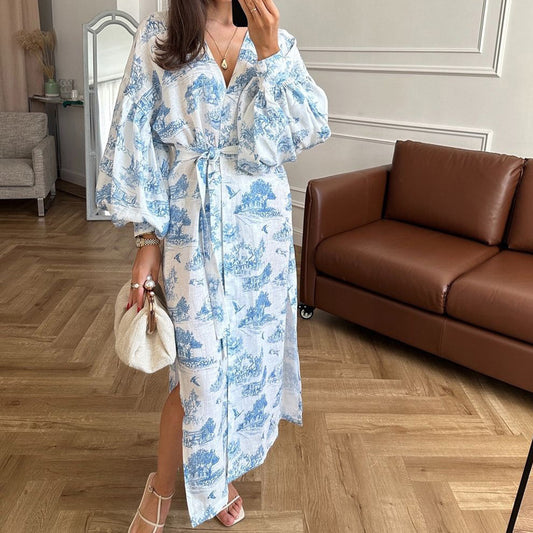 Elegant V Neck Split Dress in - by Malbusaat