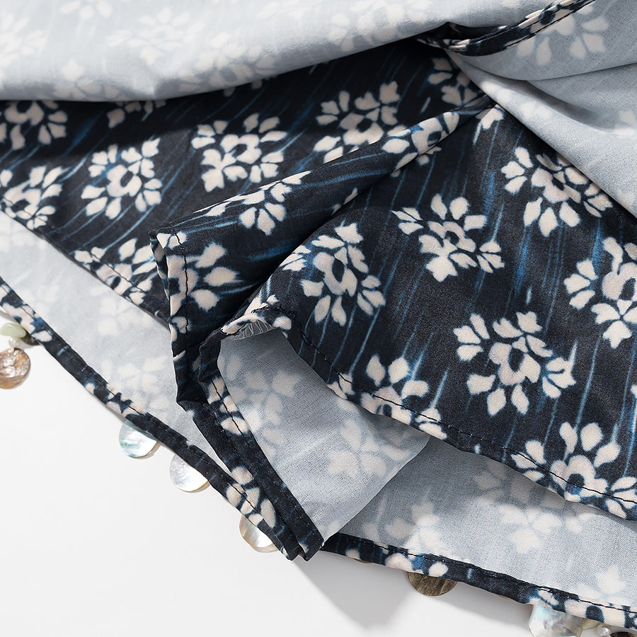 Close-up of black and white floral fashionable beaded skirts for women with delicate bead detailing