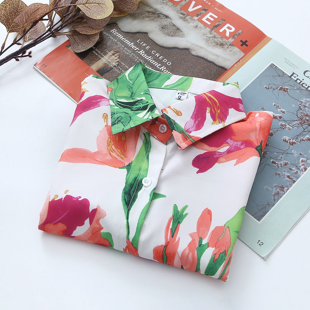 Malbusaat floral print collared shirt folded with vibrant colours and floral design