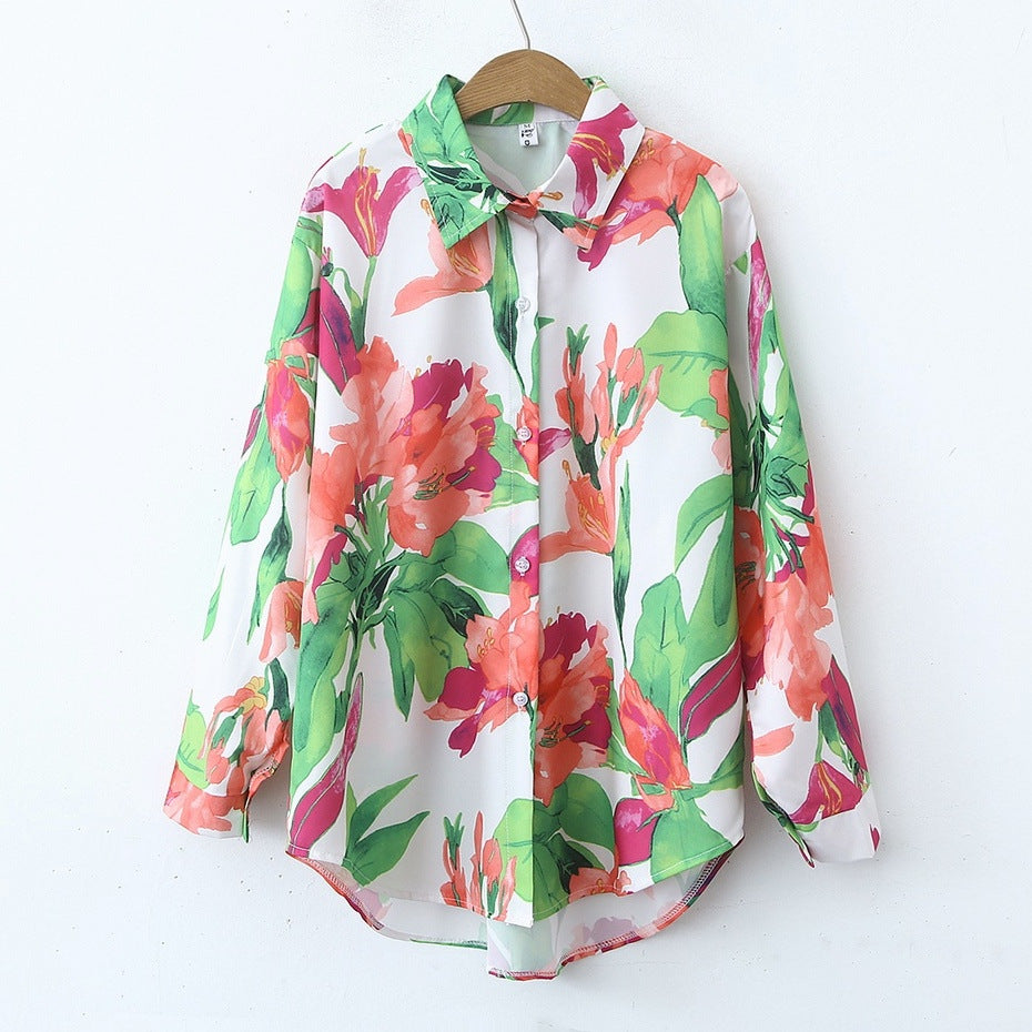 Malbusaat floral print collared shirt featuring vibrant flowers and a stylish design for casual wear