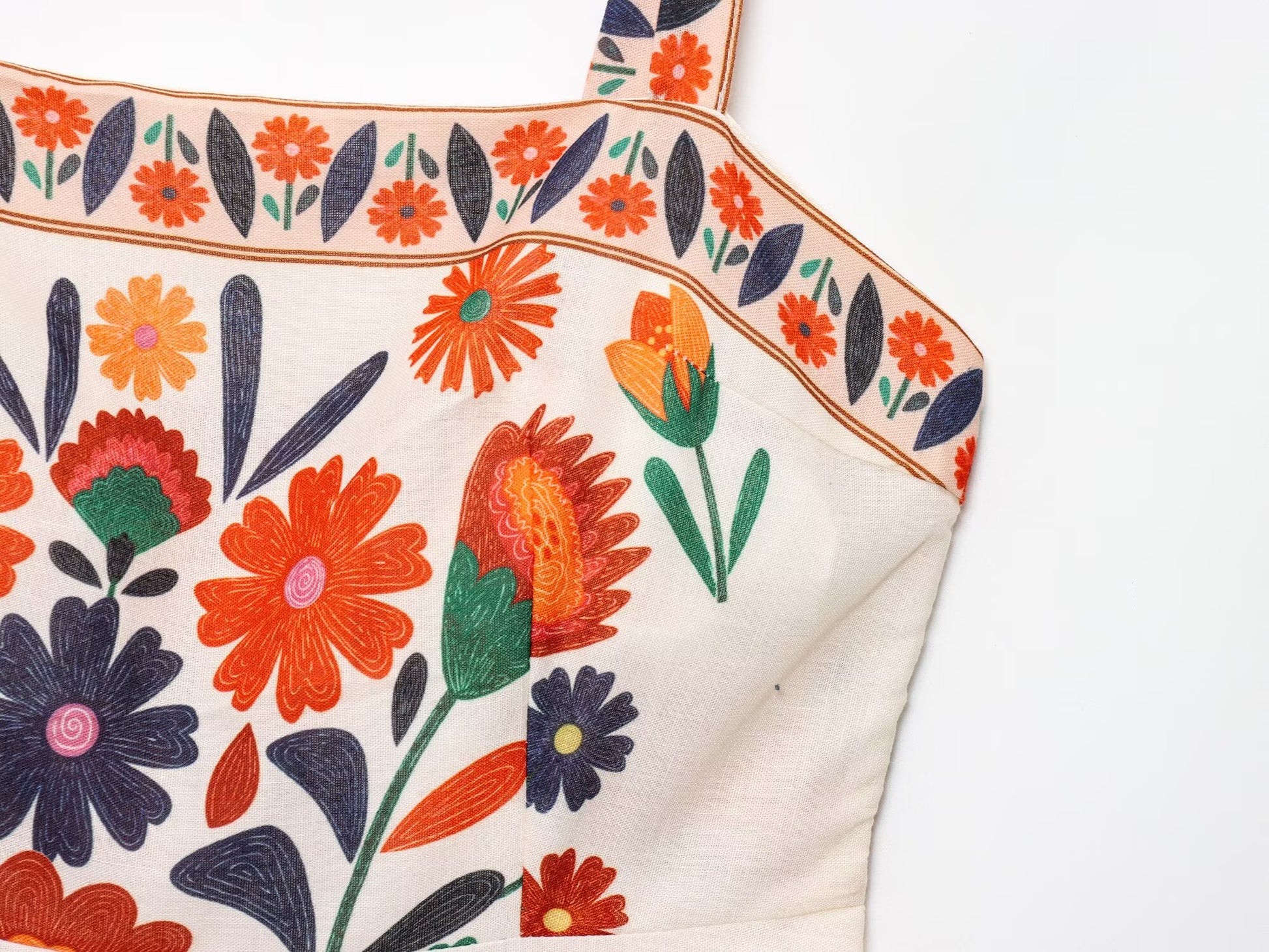 Malbusaat Floral Spaghetti Strap Slim Fit Maxi dress top with colourful floral embroidery