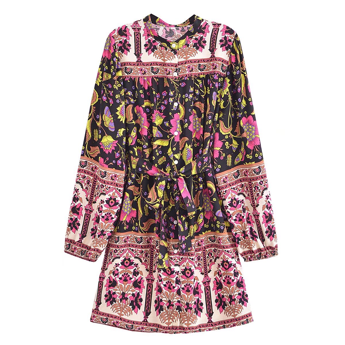 Malbusaat spring floral print maxi dress with long sleeves and vibrant colourful patterns