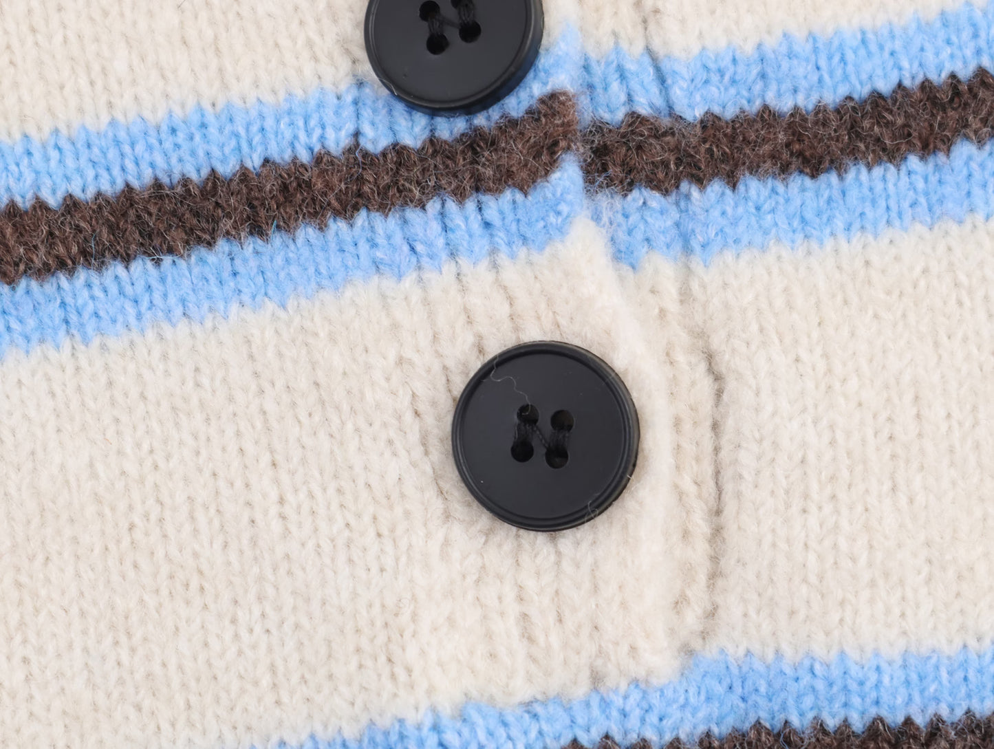 Malbusaat striped polo knit pullover for women featuring blue and brown stripes with black buttons