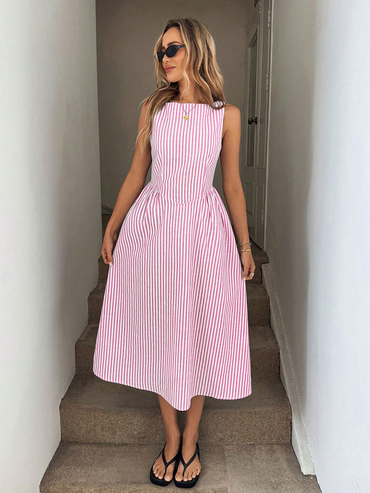 Striped Sleeveless Maxi Dress in - by Malbusaat