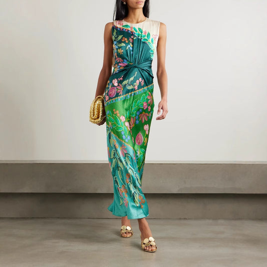 Satin Twist Maxi Dress in - by Malbusaat