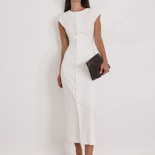 White Elegant Sheath Dress in - by Malbusaat
