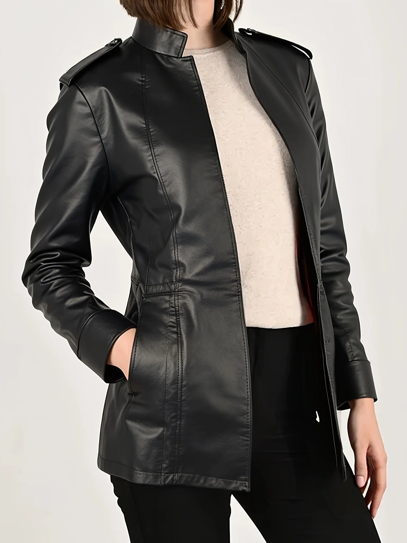 malbusaat women's gothic faux leather jacket with a sleek design and stylish silhouette