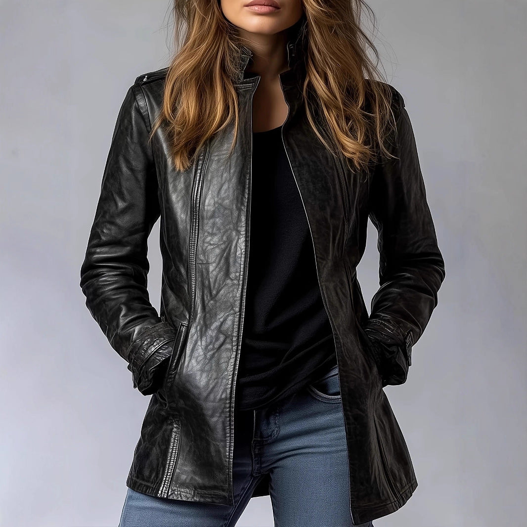 malbusaat women's gothic faux leather jacket with a sleek design and tailored fit