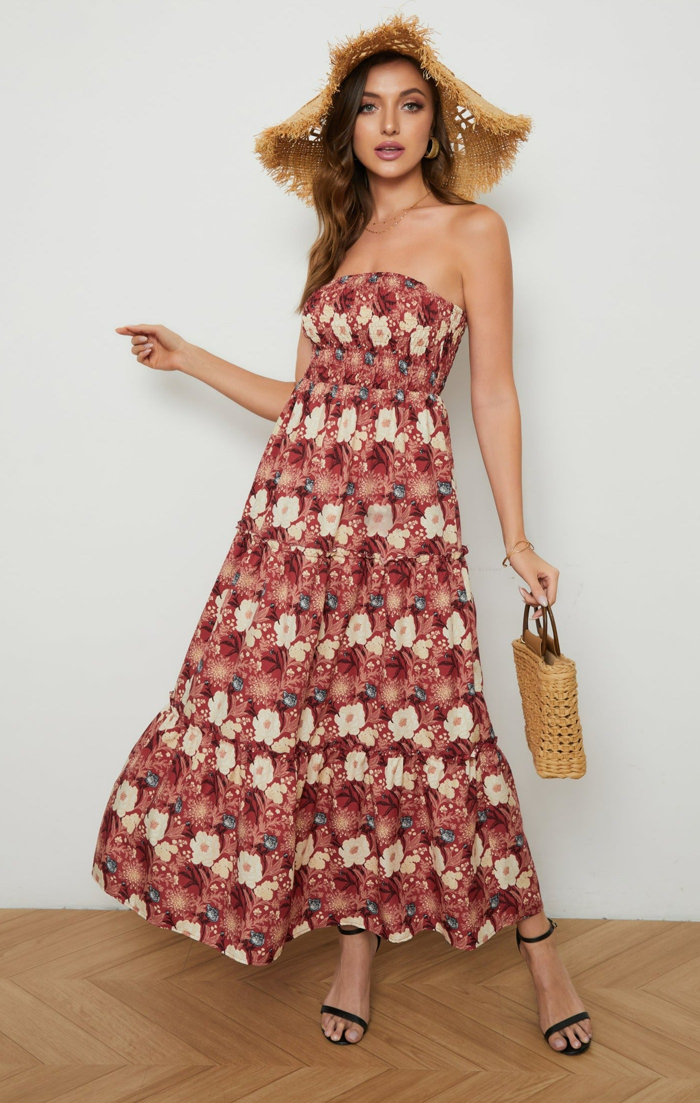 Chiffon Floral Large Swing Dress - a line dresses - beach - floral dresses - summer dresses - tiered dresses - vacation - malbusaat.co.uk
