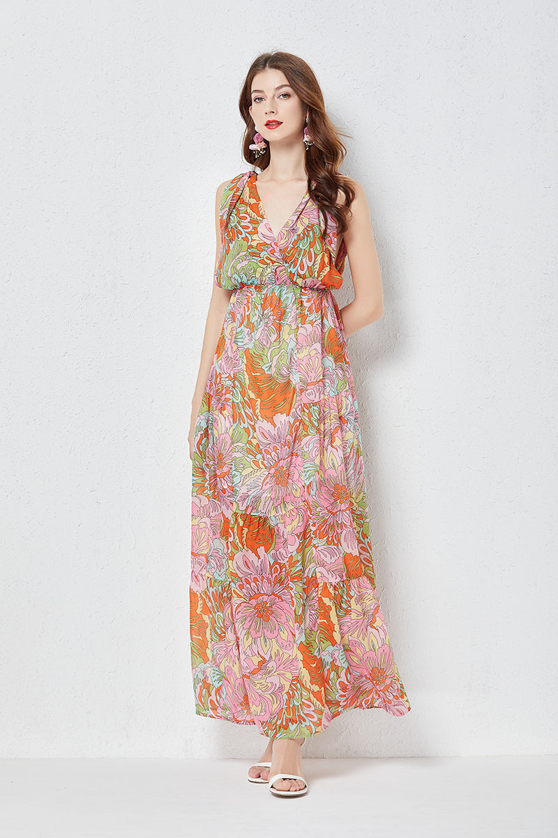 Printed Sleeveless Sling Dress - a line dresses - cami dresses - malbusaat.co.uk