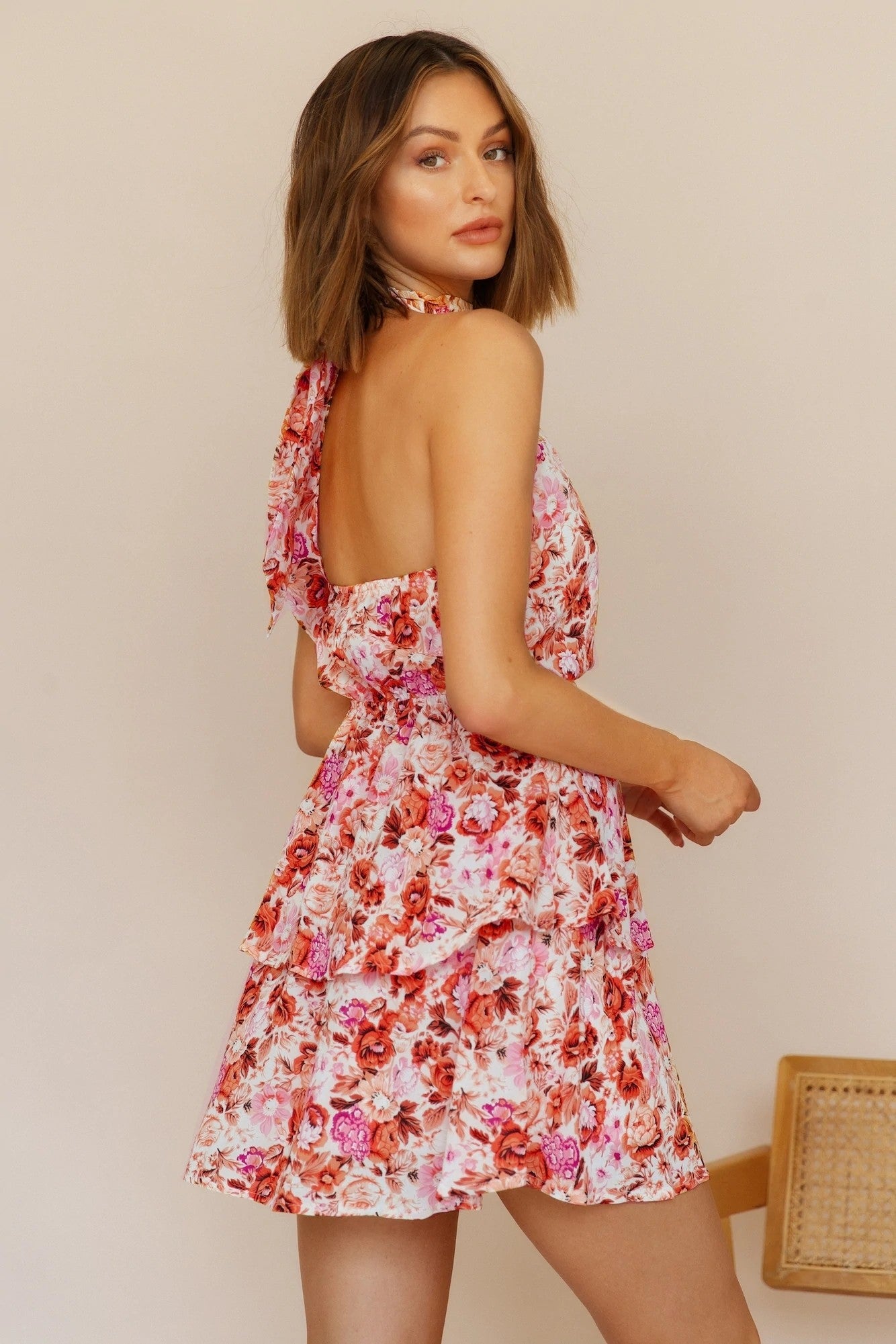 Floral Ruffled Tiered A Line Tie Backless Dress a line dresses backless floral dresses ruffled malbusaat.co.uk