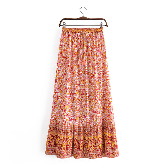 Boho Vacation Floral Maxi Skirt with Tassel Tie Skirts malbusaat.co.uk