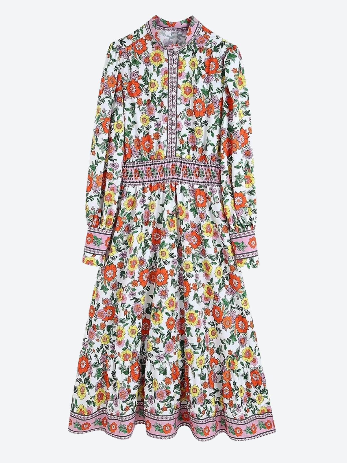 Floral Print Crew Neck Pullover Dress - a line dresses - maxi dresses - malbusaat.co.uk