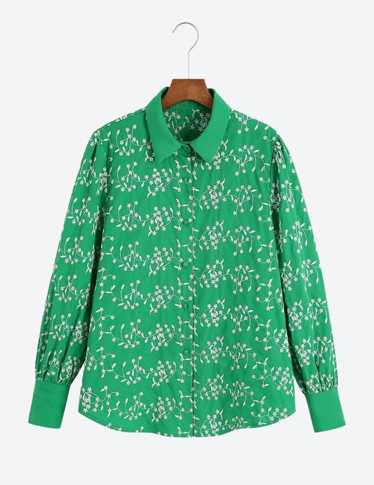 Casual Green Embroidery Shirt autumn spring collection women shirts malbusaat.co.uk