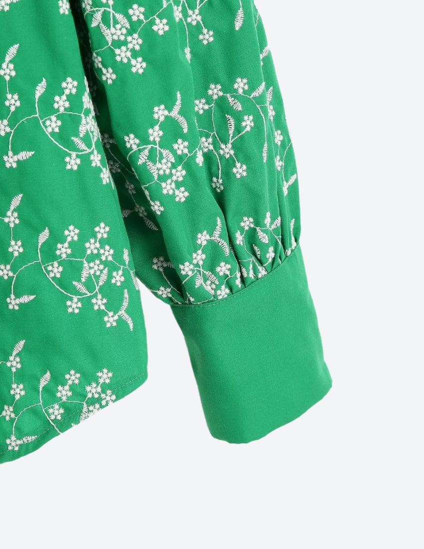 Casual Green Embroidery Shirt - autumn - spring collection - women shirts - malbusaat.co.uk