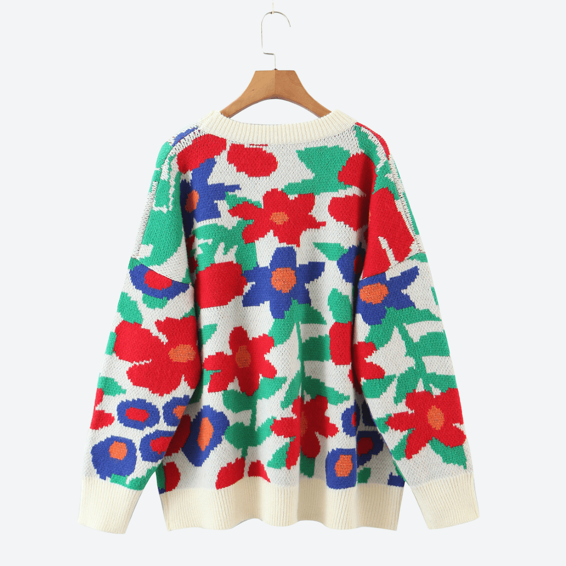 Loose Floral Knitted Sweater - spring collection - sweaters - sweatshirts - malbusaat.co.uk