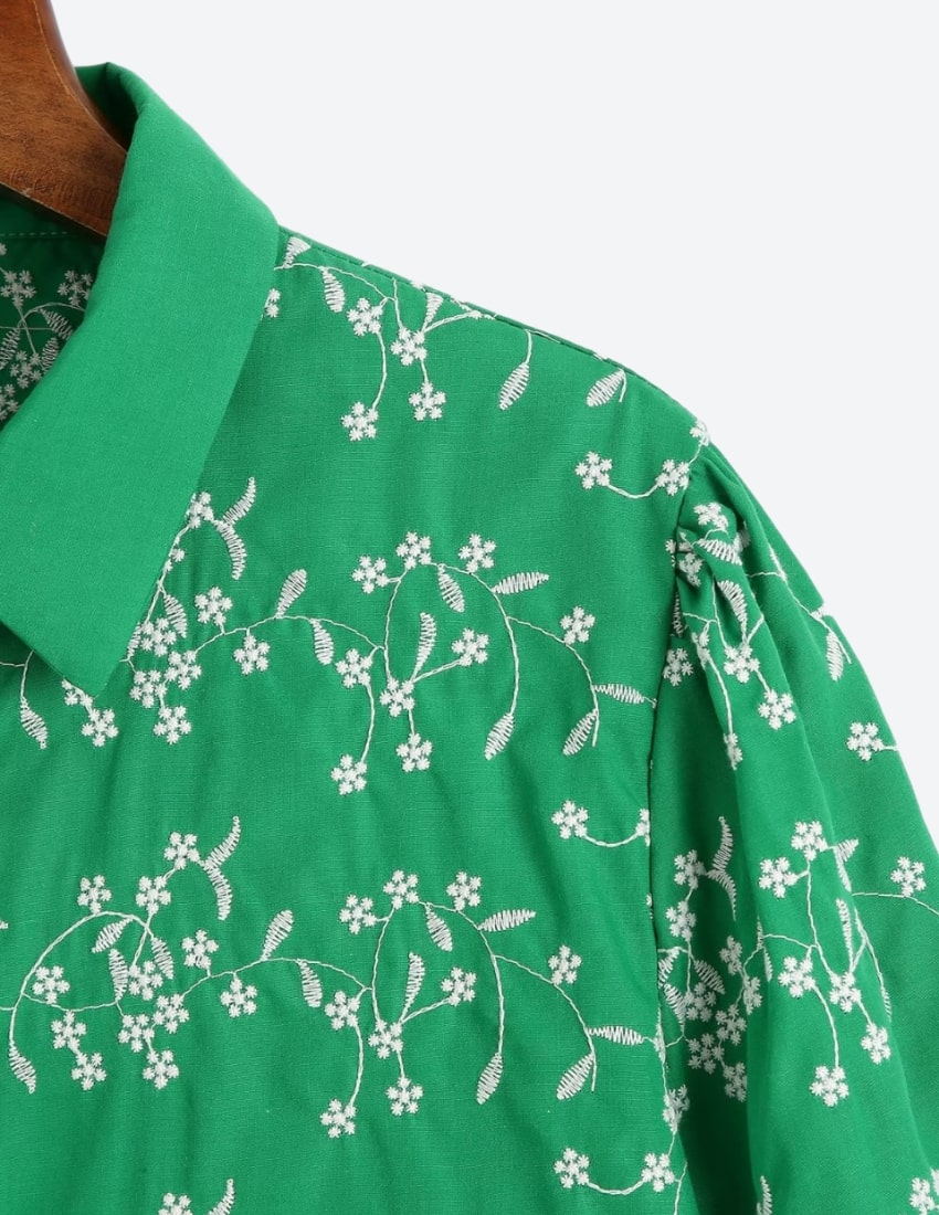 Casual Green Embroidery Shirt - autumn - spring collection - women shirts - malbusaat.co.uk