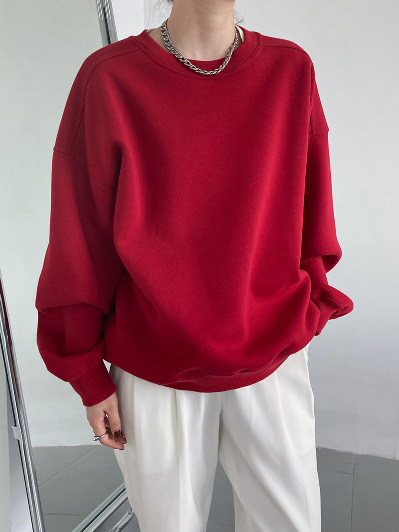 Korean Style Wine Red Pullover Top sweatshirts malbusaat.co.uk