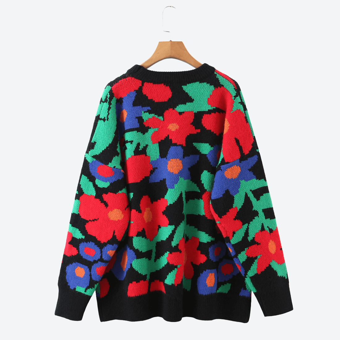 Loose Floral Knitted Sweater - spring collection - sweaters - sweatshirts - malbusaat.co.uk