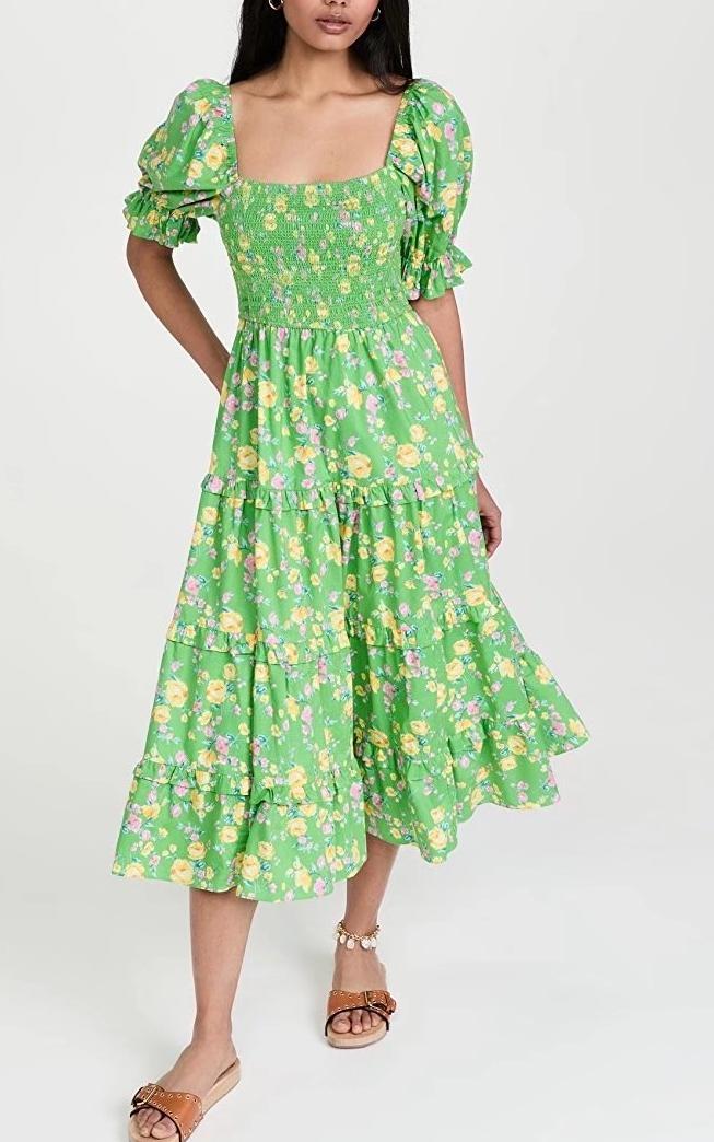 Floral Short Sleeve Long Skirt - a line dress - floral dresses - malbusaat.co.uk
