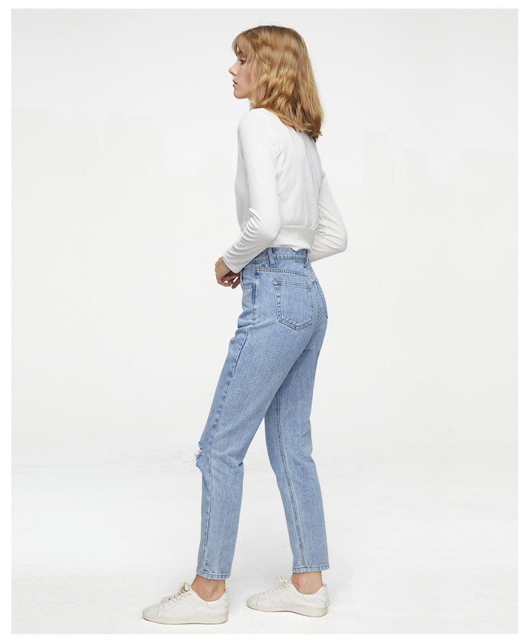Loose Straight Wide-Leg Ripped Jeans - jeans - malbusaat.co.uk